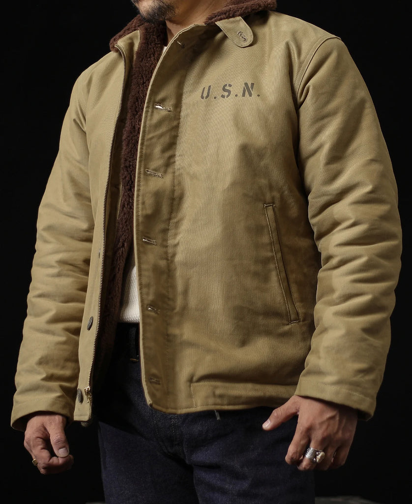 Chaqueta de N-1 USN para hombre, abrigo cálido de estilo militar, forro Sherpa